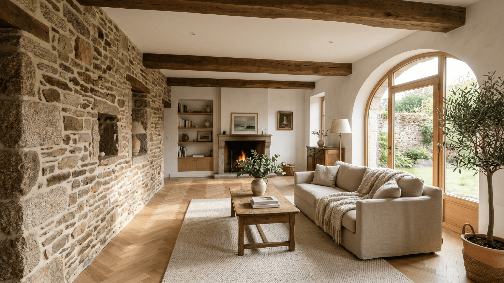 Intérieur breton rénové, lumière naturelle